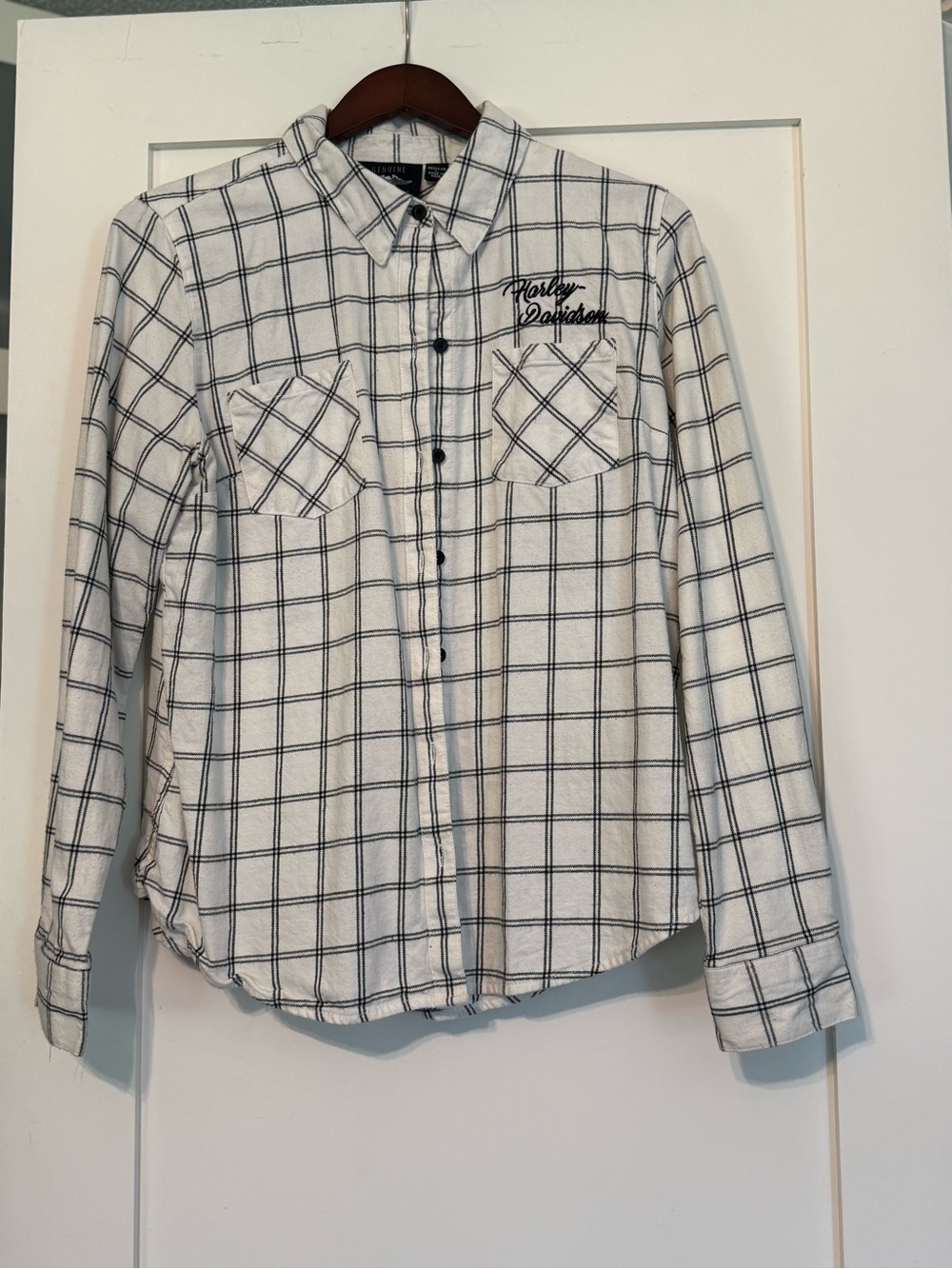Harley-Davidson White and Black Plaid Button-Down Shirt for Men